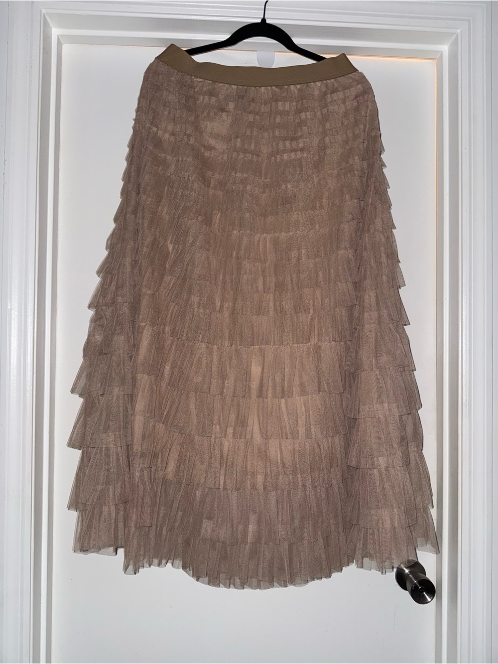 Layered Tulle Midi Skirt in Taupe